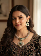 Antique Gold-Finish Polki Necklace Set | Indian Jewellery | Floral Kundan & Stone Choker Necklace Set with Earrings