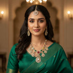 Bridal Kundan Pearl Necklace Set with Earrings & Maangtika | Traditional Indian Jewellery