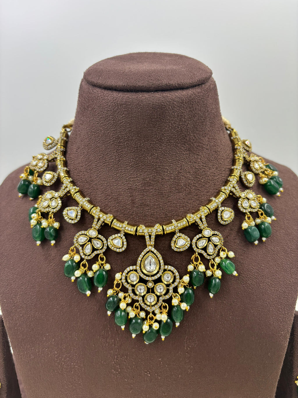 Traditional Kundan Green Beads Bridal Necklace Set with Matching Earrings | Indian Wedding Jewelry