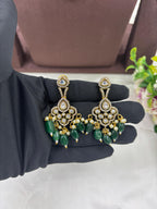 Traditional Kundan Green Beads Bridal Necklace Set with Matching Earrings | Indian Wedding Jewelry
