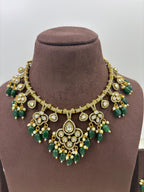 Traditional Kundan Green Beads Bridal Necklace Set with Matching Earrings | Indian Wedding Jewelry