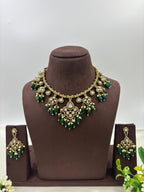 Traditional Kundan Green Beads Bridal Necklace Set with Matching Earrings | Indian Wedding Jewelry
