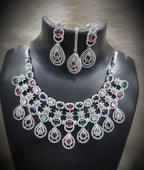 Silver-Plated Stone Necklace Set with Earrings & Maang Tikka | Indian Jewellery | Stone Jewellery | Indian Necklace Set