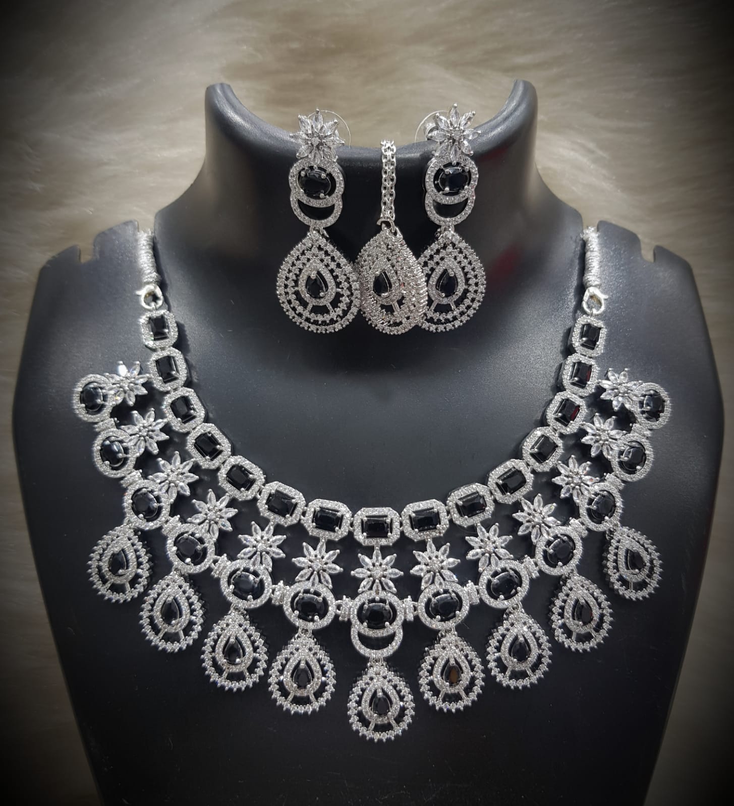 Silver-Plated Stone Necklace Set with Earrings & Maang Tikka | Indian Jewellery | Stone Jewellery | Indian Necklace Set