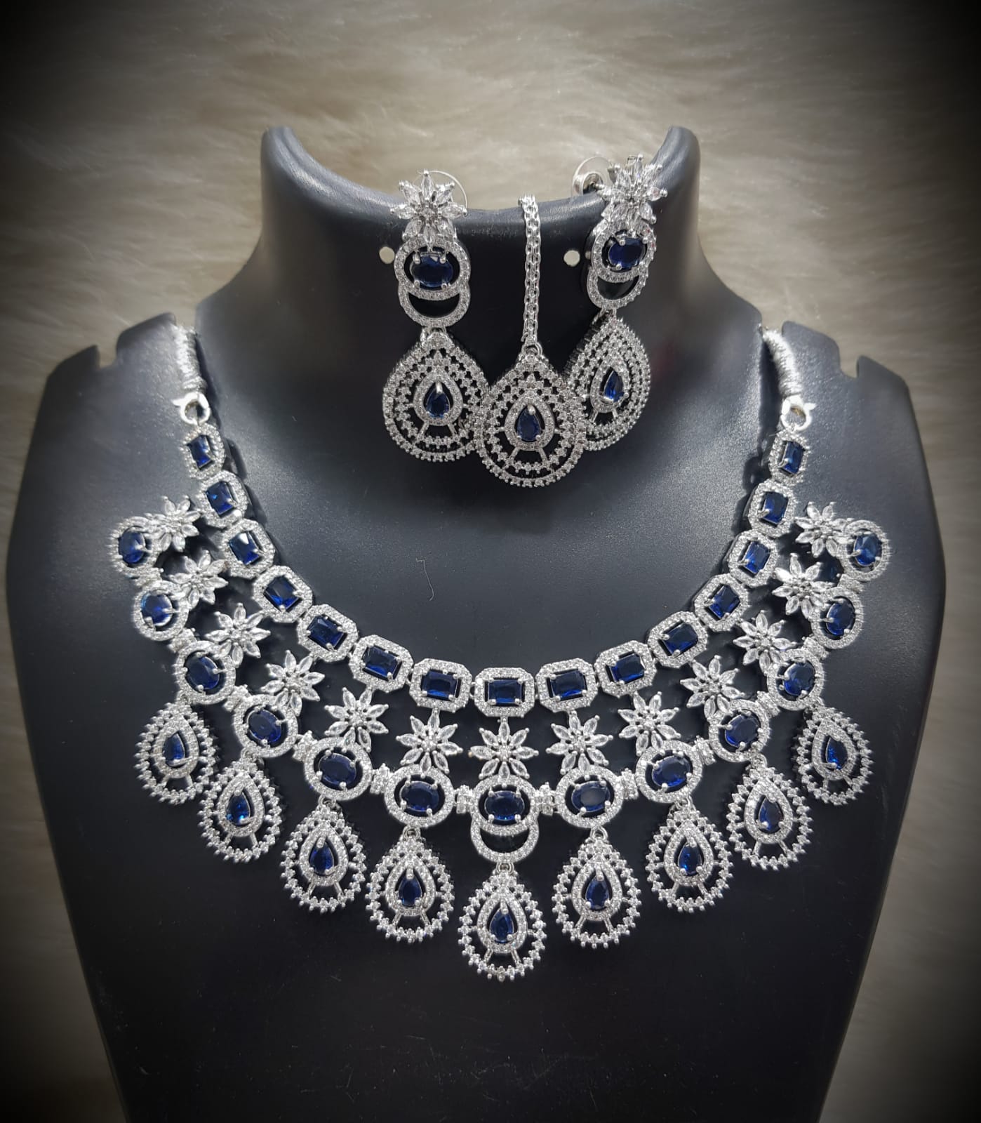 Silver-Plated Stone Necklace Set with Earrings & Maang Tikka | Indian Jewellery | Stone Jewellery | Indian Necklace Set