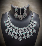 Silver-Plated Stone Necklace Set with Earrings & Maang Tikka | Indian Jewellery | Stone Jewellery | Indian Necklace Set