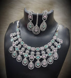 Silver-Plated Stone Necklace Set with Earrings & Maang Tikka | Indian Jewellery | Stone Jewellery | Indian Necklace Set
