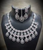 Silver-Plated Stone Necklace Set with Earrings & Maang Tikka | Indian Jewellery | Stone Jewellery | Indian Necklace Set