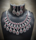 Silver-Plated Stone Necklace Set with Earrings & Maang Tikka | Indian Jewellery | Stone Jewellery | Indian Necklace Set