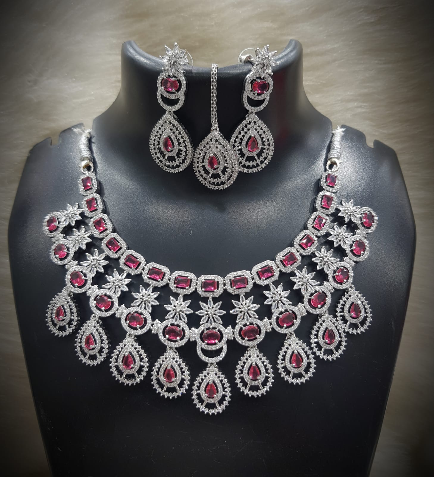 Silver-Plated Stone Necklace Set with Earrings & Maang Tikka | Indian Jewellery | Stone Jewellery | Indian Necklace Set