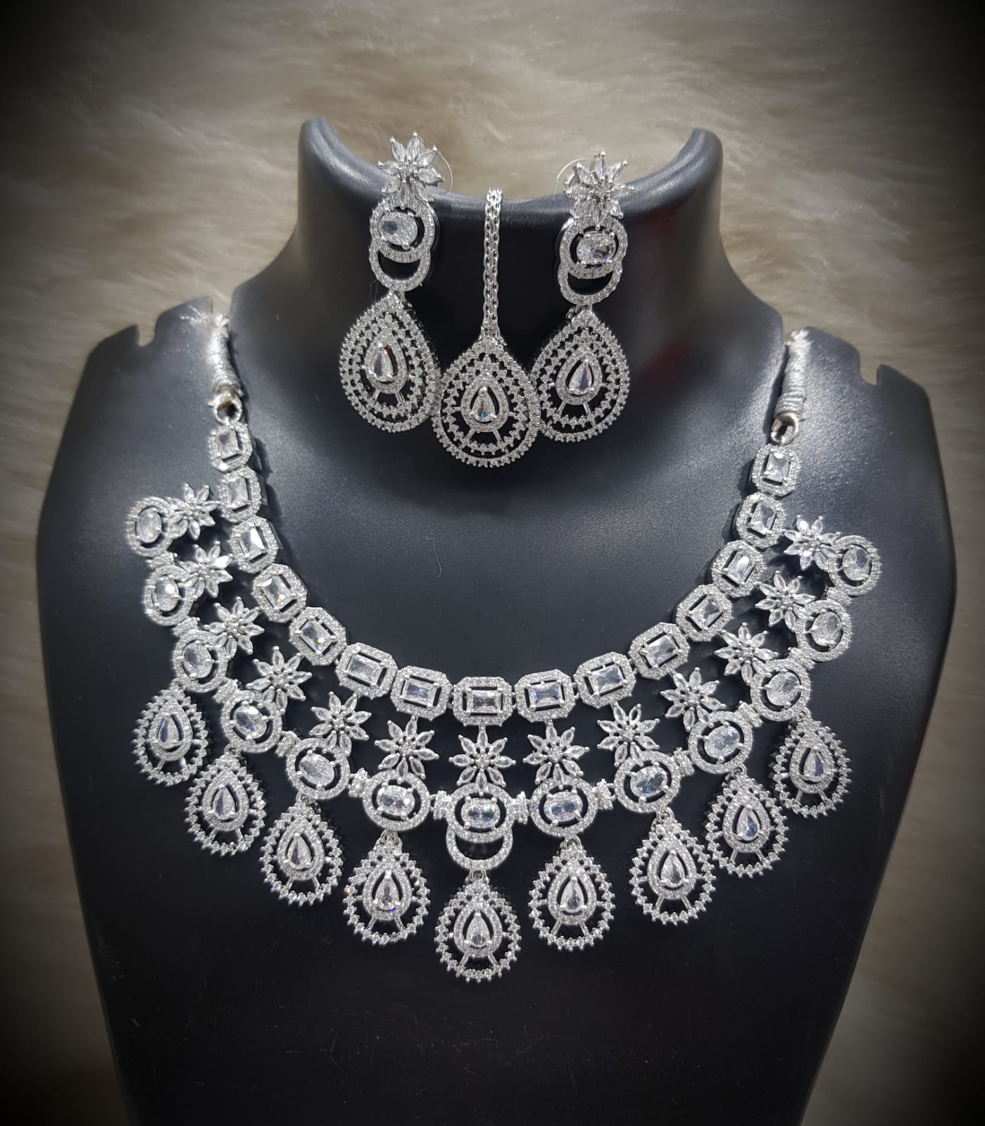 Silver-Plated Stone Necklace Set with Earrings & Maang Tikka | Indian Jewellery | Stone Jewellery | Indian Necklace Set