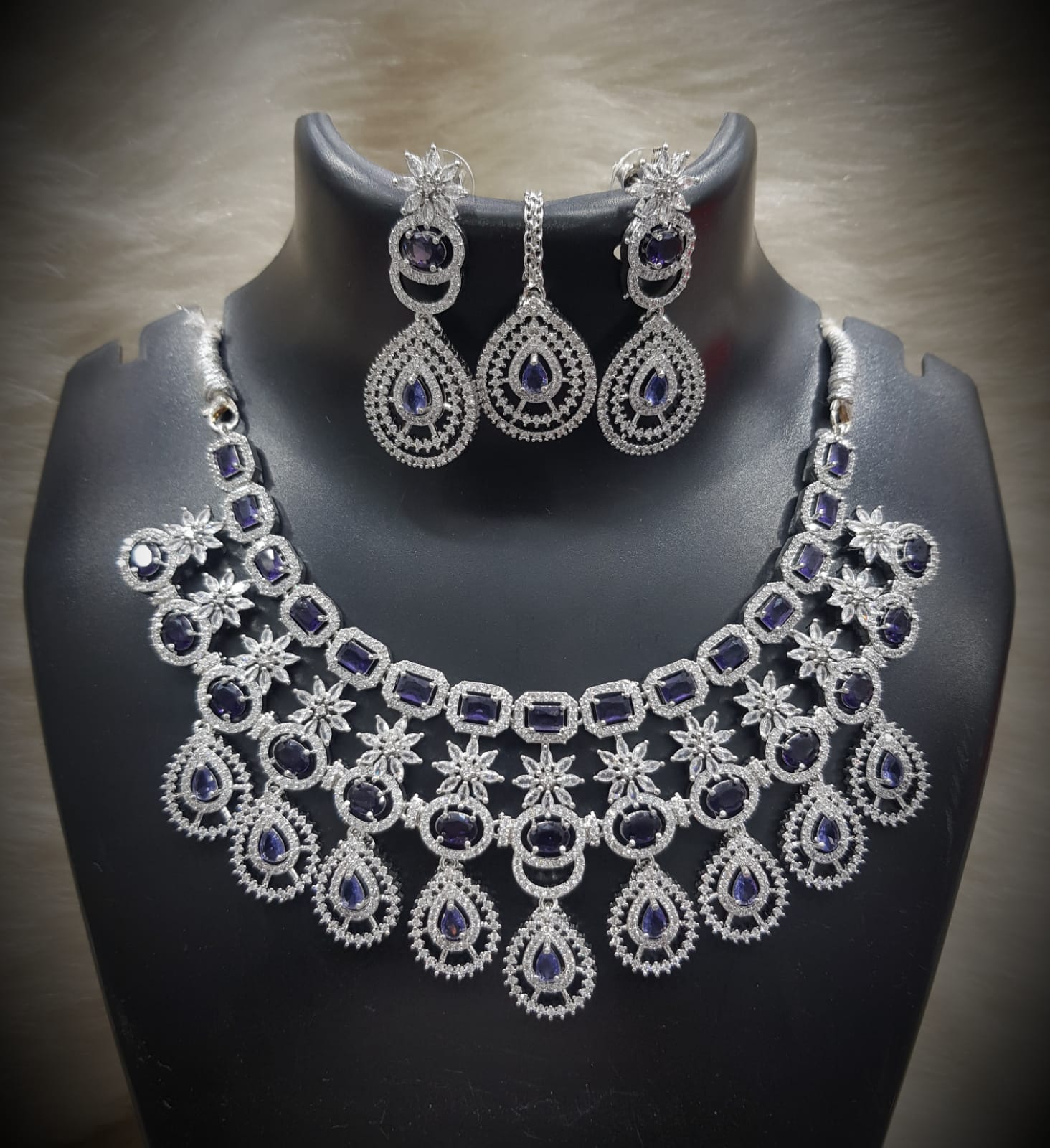 Silver-Plated Stone Necklace Set with Earrings & Maang Tikka | Indian Jewellery | Stone Jewellery | Indian Necklace Set