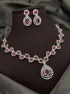 Silver-Plated Green Stone Necklace Set with Earrings | Indian Jewellery | Stone Jewellery | Indian Necklace Set