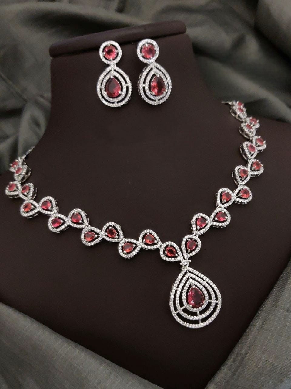 Silver-Plated Green Stone Necklace Set with Earrings | Indian Jewellery | Stone Jewellery | Indian Necklace Set