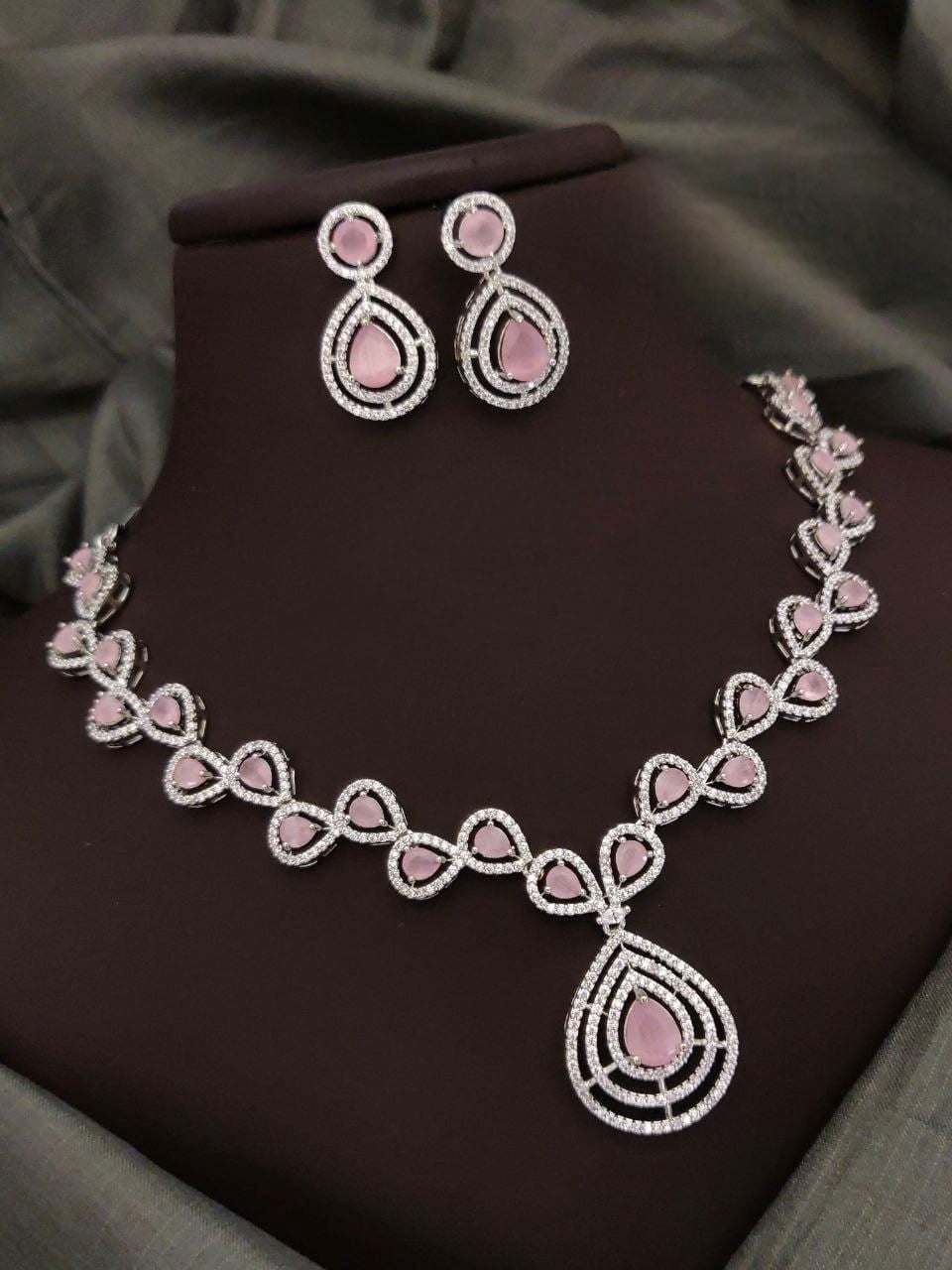 Silver-Plated Green Stone Necklace Set with Earrings | Indian Jewellery | Stone Jewellery | Indian Necklace Set