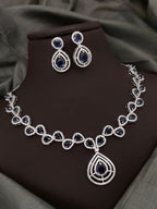 Silver-Plated Green Stone Necklace Set with Earrings | Indian Jewellery | Stone Jewellery | Indian Necklace Set