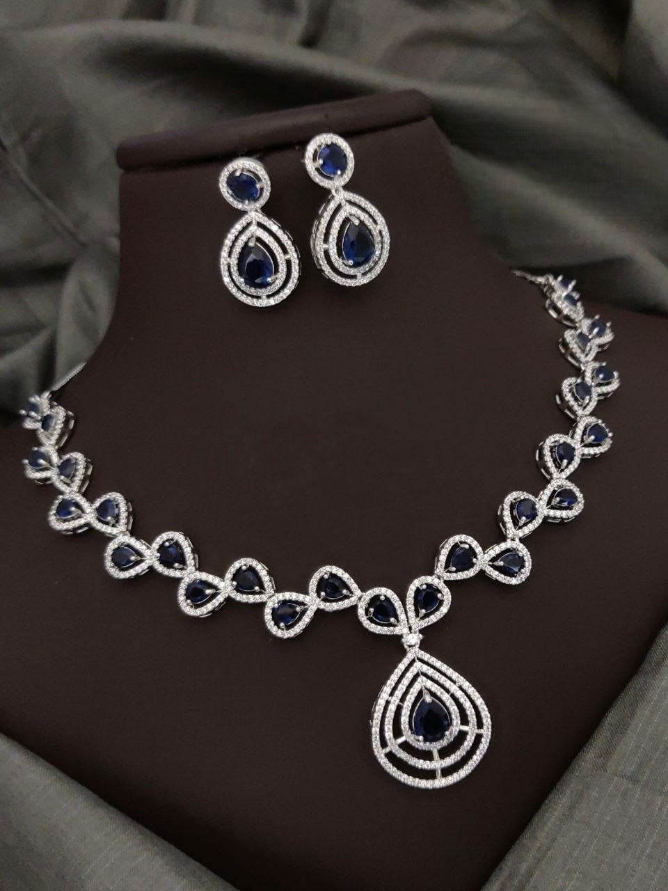 Silver-Plated Green Stone Necklace Set with Earrings | Indian Jewellery | Stone Jewellery | Indian Necklace Set