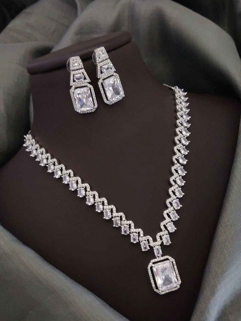 Silver-Plated Blue Stone Necklace Set with Earrings | Indian Jewellery | Stone Jewellery | Indian Necklace Set