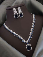 Silver-Plated Blue Stone Necklace Set with Earrings | Indian Jewellery | Stone Jewellery | Indian Necklace Set