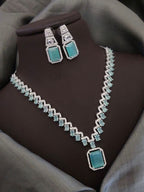 Silver-Plated Blue Stone Necklace Set with Earrings | Indian Jewellery | Stone Jewellery | Indian Necklace Set