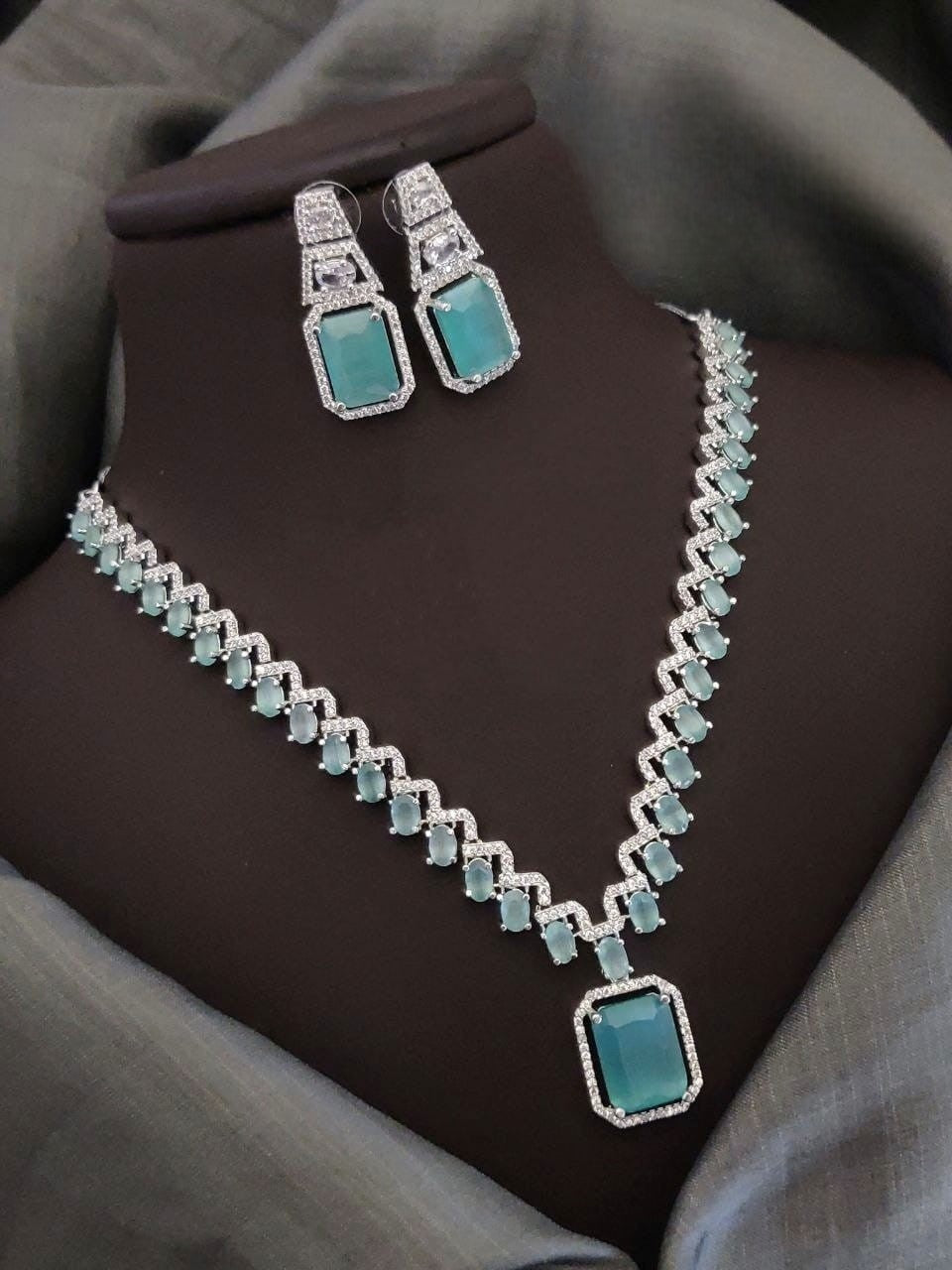 Silver-Plated Blue Stone Necklace Set with Earrings | Indian Jewellery | Stone Jewellery | Indian Necklace Set