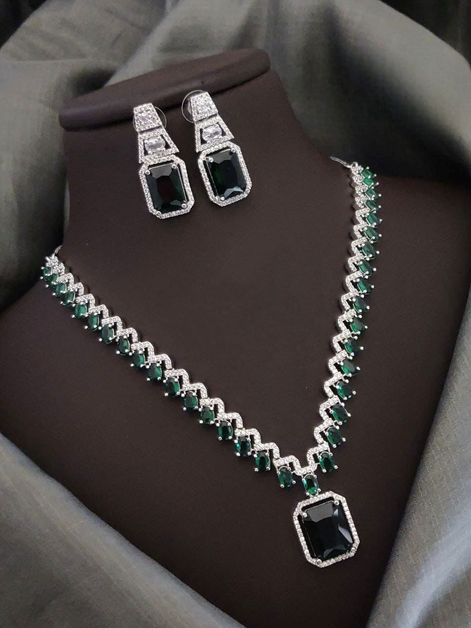 Silver-Plated Blue Stone Necklace Set with Earrings | Indian Jewellery | Stone Jewellery | Indian Necklace Set