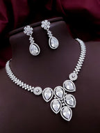 Silver-Plated Green Stone Necklace Set | Indian Jewellery | Stone Jewellery Indian Neckles Set With Matching Earring Set