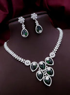 Silver-Plated Green Stone Necklace Set | Indian Jewellery | Stone Jewellery Indian Neckles Set With Matching Earring Set