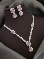 Silver-Plated Pink Stone Necklace Set | Indian Jewellery | Stone Jewellery Indian Neckles Set With Matching Earring Set