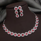 Silver-Plated Red Stone Necklace Set with Matching Earrings | Indian Jewellery | Stone Jewellery Indian Neckles Set
