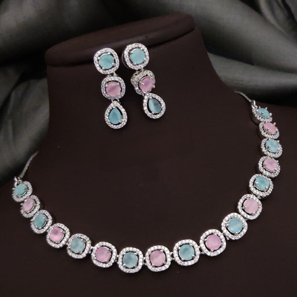 Silver-Plated Red Stone Necklace Set with Matching Earrings | Indian Jewellery | Stone Jewellery Indian Neckles Set