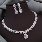 Silver-Plated Red Stone Necklace Set with Earrings | Indian Jewellery | Stone Jewellery Indian Neckles Set
