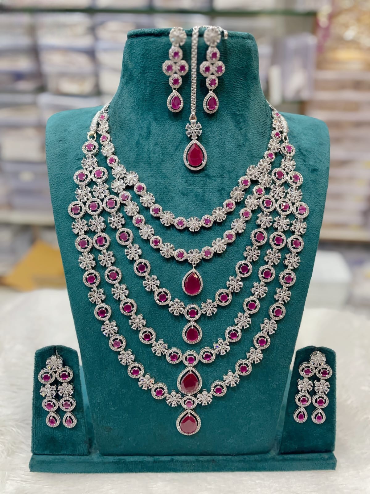 Silver-Plated Ruby Stone Bridal Necklace Set with Earrings | Indian Jewellery | Kundan Jewellery Indian Neckles Set | Indian Wedding Jewelry