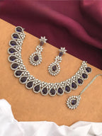 Silver-Plated Ruby Stone Necklace Set with Earrings & Maang Tikka | Indian Jewellery | Kundan Jewellery Indian Neckles Set