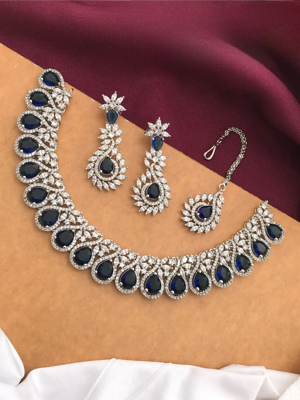 Silver-Plated Ruby Stone Necklace Set with Earrings & Maang Tikka | Indian Jewellery | Kundan Jewellery Indian Neckles Set