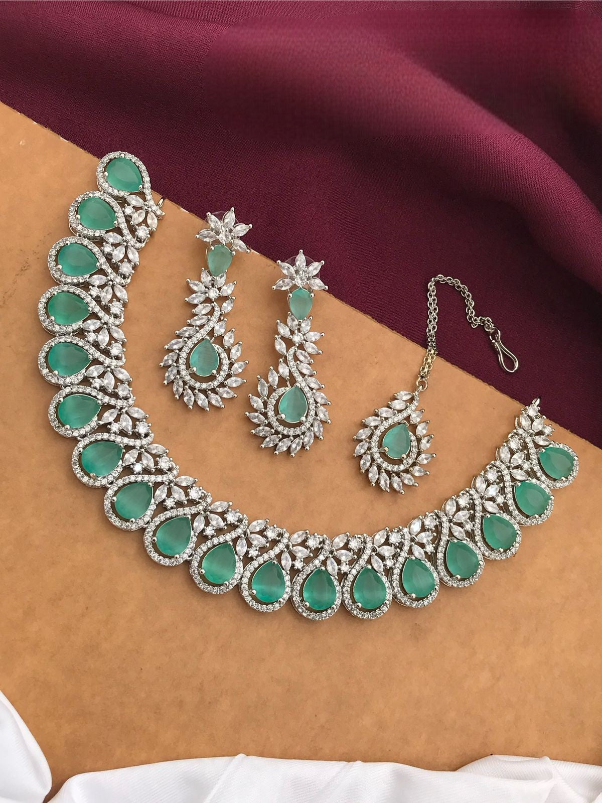Silver-Plated Ruby Stone Necklace Set with Earrings & Maang Tikka | Indian Jewellery | Kundan Jewellery Indian Neckles Set