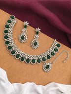 Silver-Plated Ruby Stone Necklace Set with Earrings & Maang Tikka | Indian Jewellery | Kundan Jewellery Indian Neckles Set