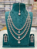 Silver-Plated White CZ Stone Bridal Necklace Set with Earrings & Maang Tikka | Indian Jewellery | Kundan Jewellery Indian Neckles Set Wedding Jewelry