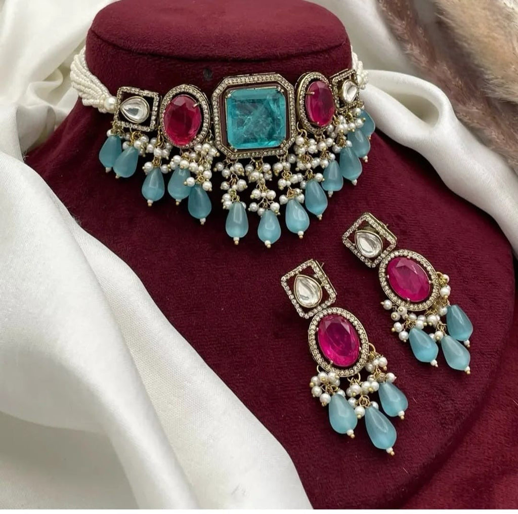 Kundan Choker Necklace Set with Earrings | Indian Jewellery | Pearl & Beaded Jewellery Indian Neckles Set
