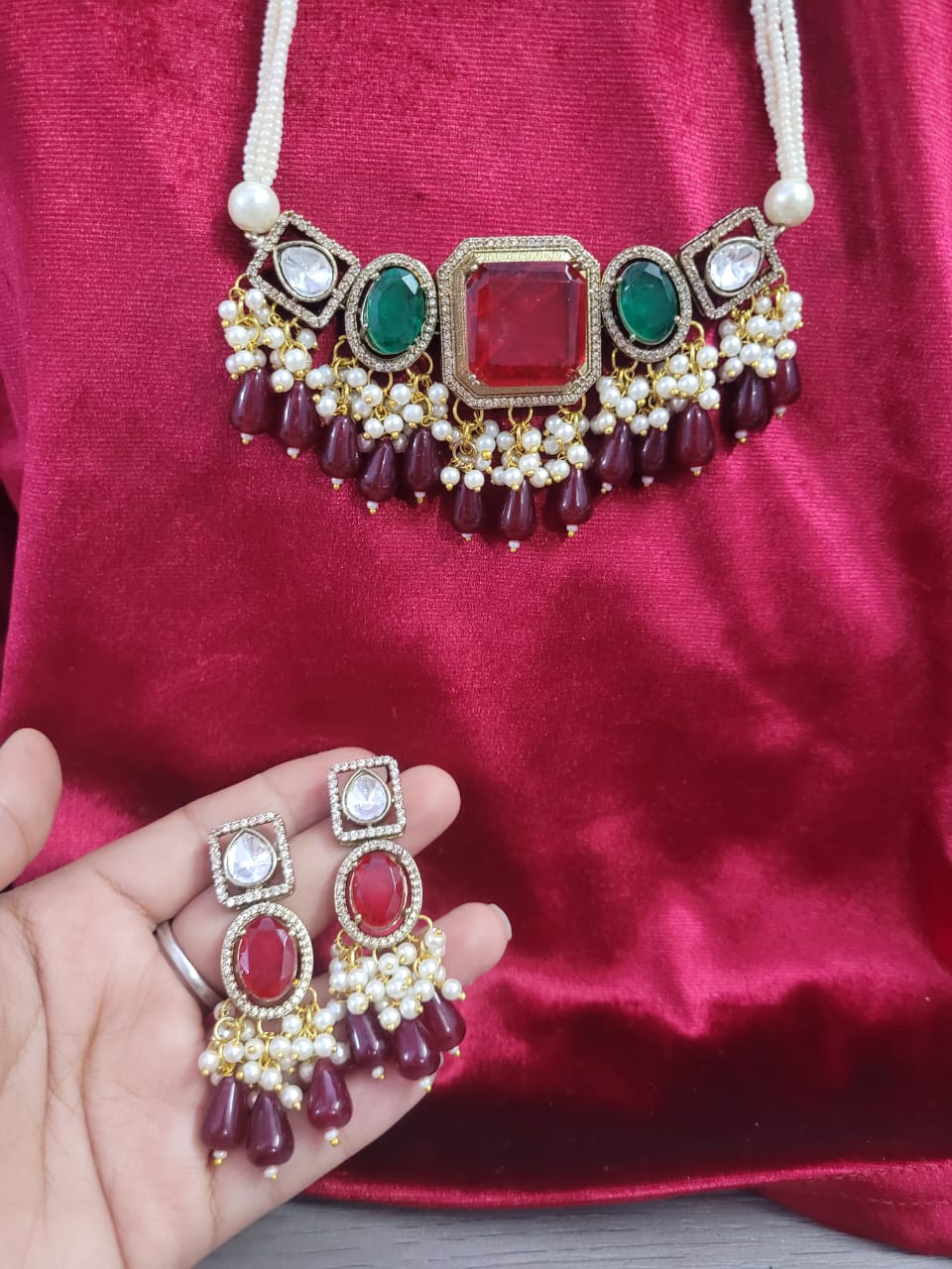 Kundan Choker Necklace Set with Earrings | Indian Jewellery | Pearl & Beaded Jewellery Indian Neckles Set