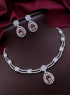 Silver-Plated Pink Stone Necklace with Matching Earrings | Indian Jewellery | Indian Neckles Set