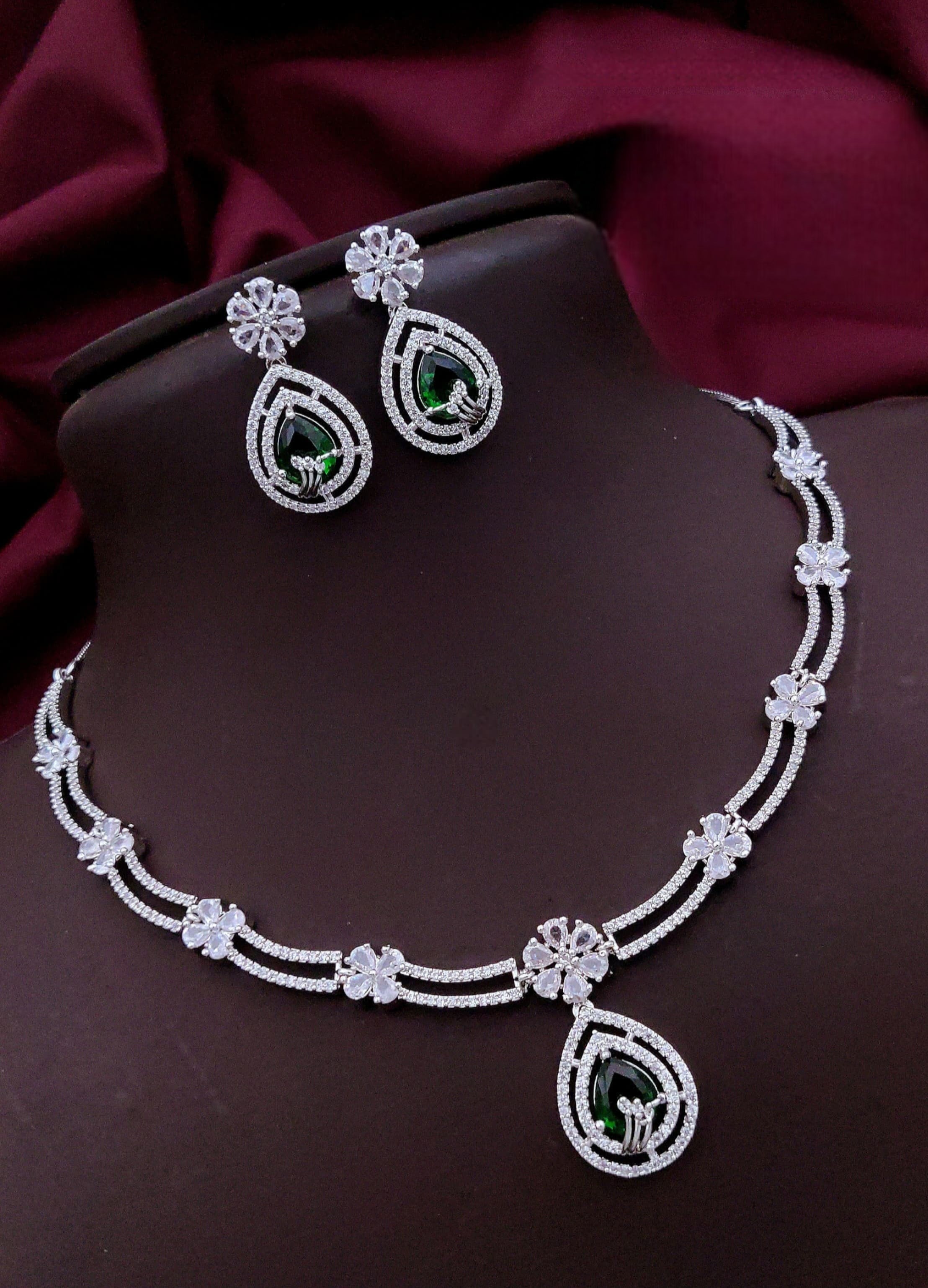 Silver-Plated Pink Stone Necklace with Matching Earrings | Indian Jewellery | Indian Neckles Set
