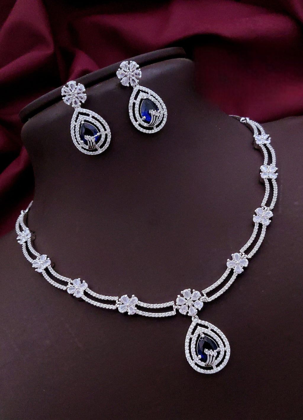 Silver-Plated Pink Stone Necklace with Matching Earrings | Indian Jewellery | Indian Neckles Set