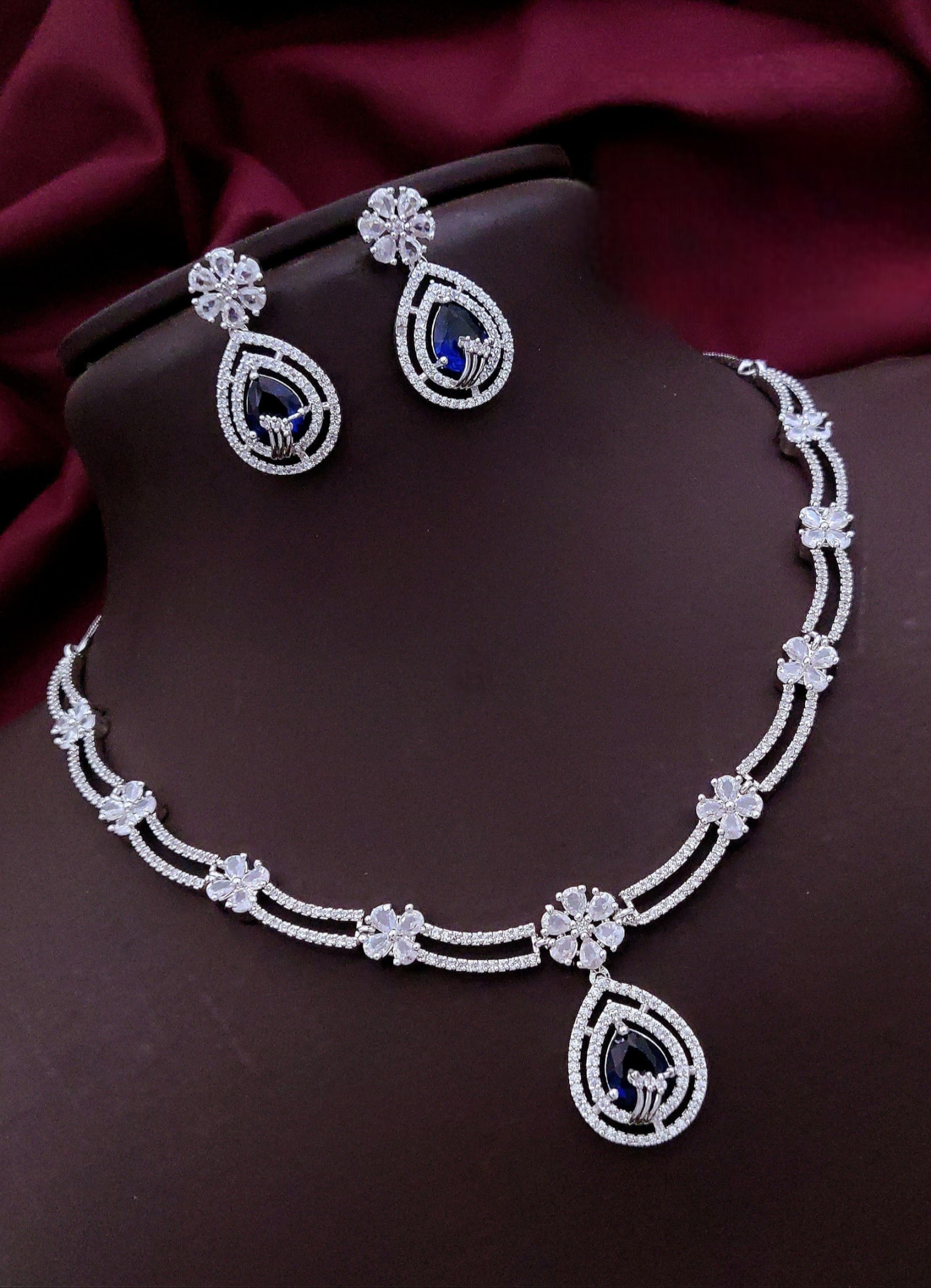 Silver-Plated Pink Stone Necklace with Matching Earrings | Indian Jewellery | Indian Neckles Set