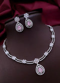 Silver-Plated Pink Stone Necklace with Matching Earrings | Indian Jewellery | Indian Neckles Set