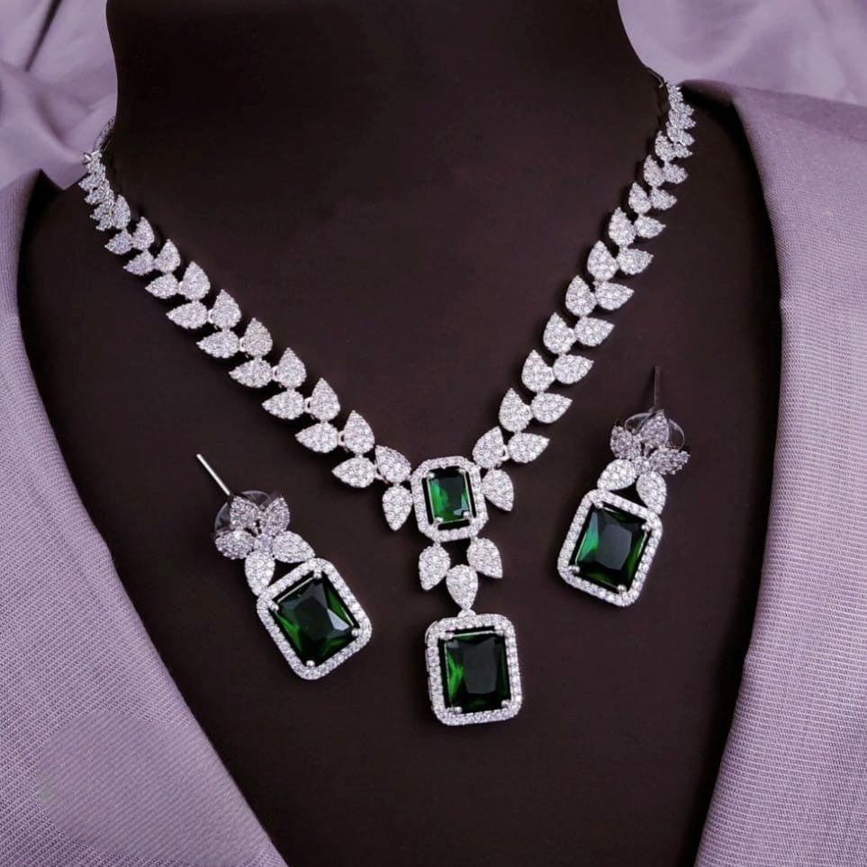 Silver-Plated Stone Necklace Set with Matching Earrings | Indian Jewellery | Stone Jewellery Indian Neckles Set