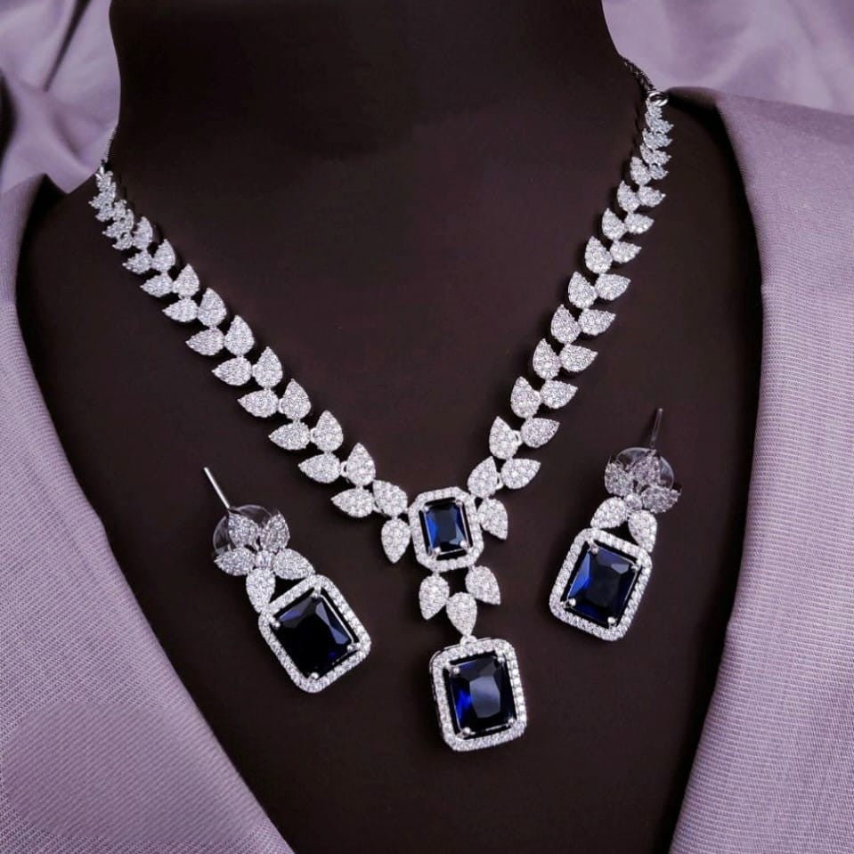 Silver-Plated Stone Necklace Set with Matching Earrings | Indian Jewellery | Stone Jewellery Indian Neckles Set