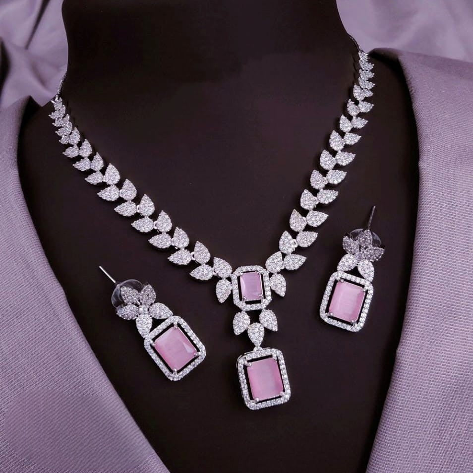 Silver-Plated Stone Necklace Set with Matching Earrings | Indian Jewellery | Stone Jewellery Indian Neckles Set