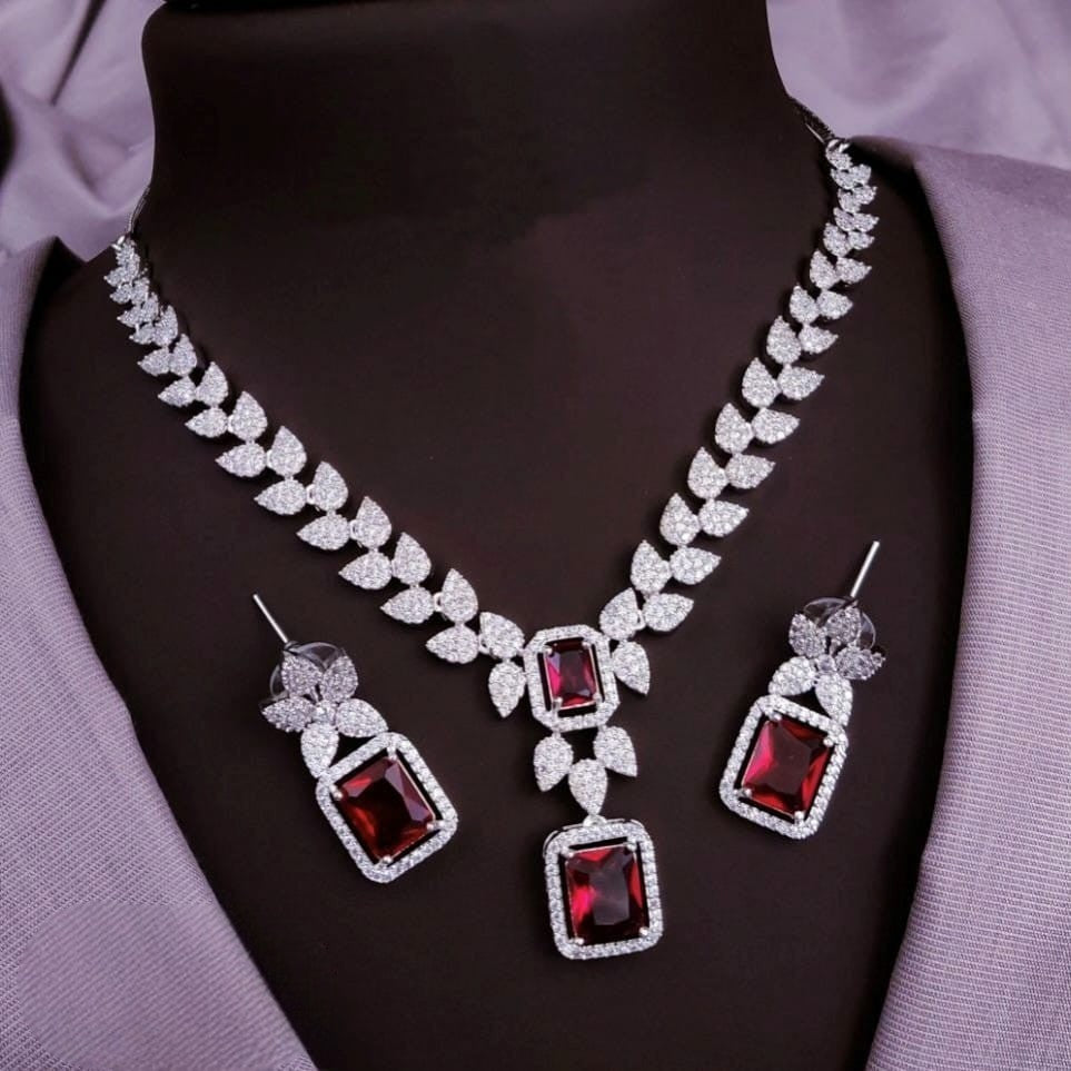 Silver-Plated Stone Necklace Set with Matching Earrings | Indian Jewellery | Stone Jewellery Indian Neckles Set