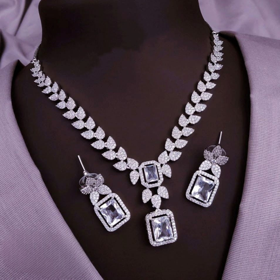 Silver-Plated Stone Necklace Set with Matching Earrings | Indian Jewellery | Stone Jewellery Indian Neckles Set